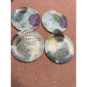 4 Watercolor Floral Design Dessert Appetizer Plates  Decoration Fig& Fern